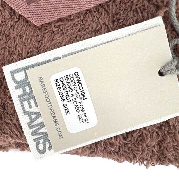 Barefoot Dreams CozyChic Pom Pom Beanie Scarf Set in Chestnut NWT - Picture 7 of 10